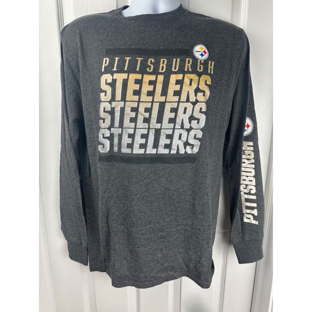 NWOT! Majestic Pittsburgh Steelers Gray Silver Yellow Long Sleeve T-Shirt Medium
